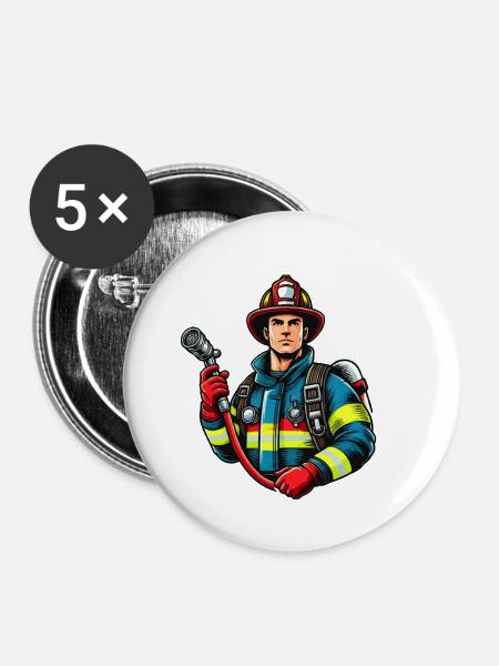 Feuerwehrmann - Buttons groß 56 mm (5er Pack) - Weiß