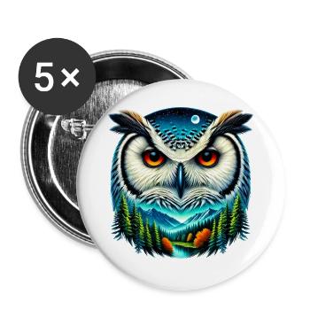 Hibou - Lot de 5 grands badges (56 mm) - blanc - Devant
