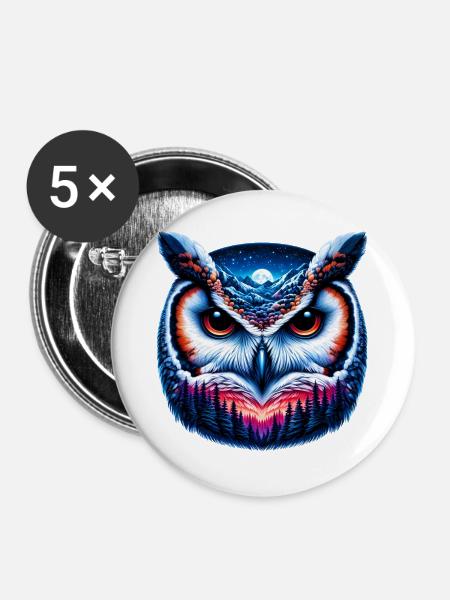 Eule - Buttons groß 56 mm (5er Pack) - Weiß