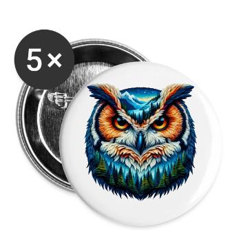 Eule - Buttons groß 56 mm (5er Pack) - Weiß - Vorne