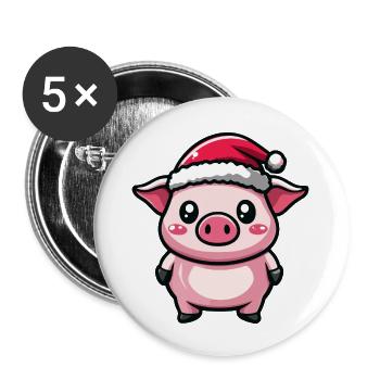 Pig Christmas - Buttons large 2.2''/56 mm (5-pack) - white - Front