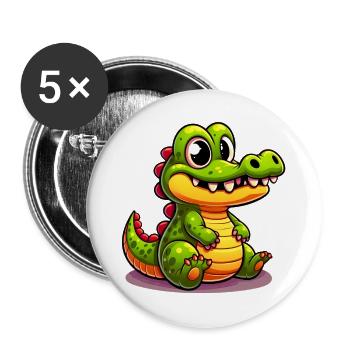 Alligator Crocodile - Lot de 5 grands badges (56 mm) - blanc - Devant