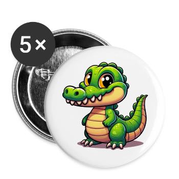 Alligator-Krokodil - Buttons groß 56 mm (5er Pack) - Weiß - Vorne