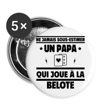 un papa qui joue à la belote - Lot de 5 grands badges (56 mm) - blanc - Devant