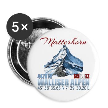 Matterhorn Koordinaten - Buttons groß 56 mm (5er Pack) - Weiß - Vorne