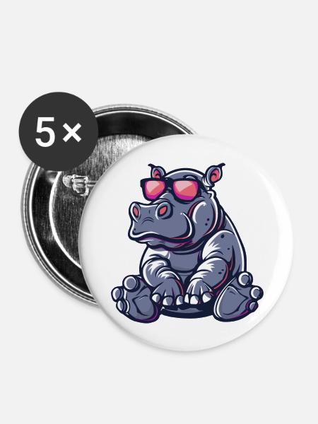 Nilpferd Comic Cool - Buttons groß 56 mm (5er Pack) - Weiß