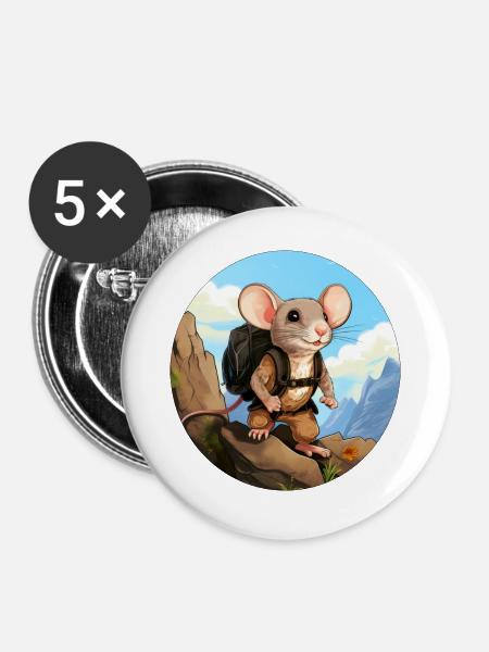 Maus Wandern / Bergsteiger Mäuse - Buttons groß 56 mm (5er Pack) - Weiß