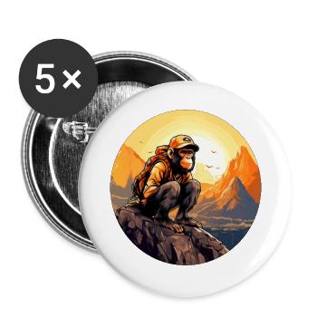Singe Randonnée / Singe Alpiniste - Lot de 5 grands badges (56 mm) - blanc - Devant