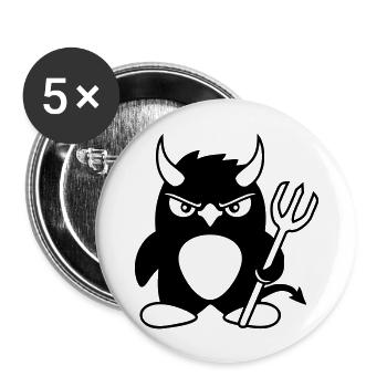 Pingouin Cornes de diable Trident Enfer Mal Satan - Lot de 5 grands badges (56 mm) - blanc - Devant
