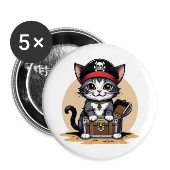 Pirate Chat Drôle Enfants Chemise Cadeau Pirate - Lot de 5 grands badges (56 mm) - blanc - Devant