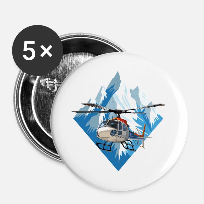 Hubschrauber im Wintereinsatz - Buttons groß 56 mm (5er Pack) - Weiß