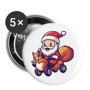 Écureuil Père Noël dessin animé - Lot de 5 grands badges (56 mm) - blanc - Devant