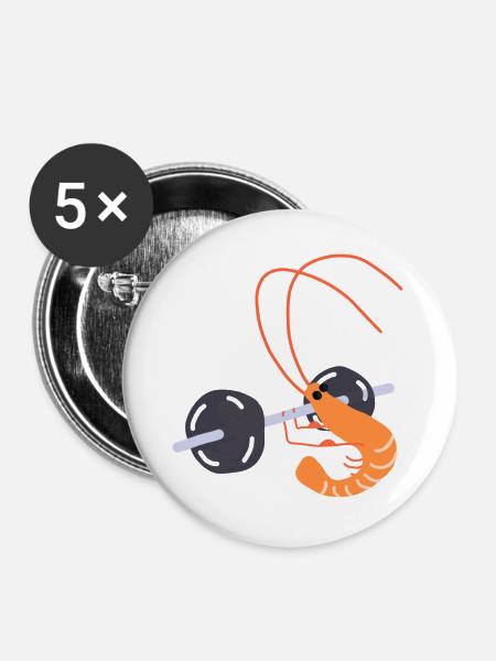 Bodybuilding Sallle Garnelen - Buttons groß 56 mm (5er Pack) - Weiß