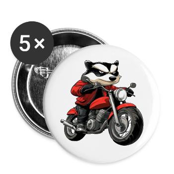 Dachse Motorrad / Motorradfahrer Dachs - Buttons groß 56 mm (5er Pack) - Weiß - Vorne