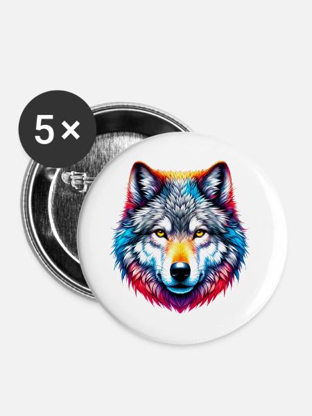 Wolf - Buttons groß 56 mm (5er Pack) - Weiß
