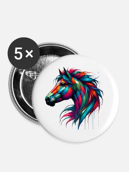 Pferd - Buttons groß 56 mm (5er Pack) - Weiß