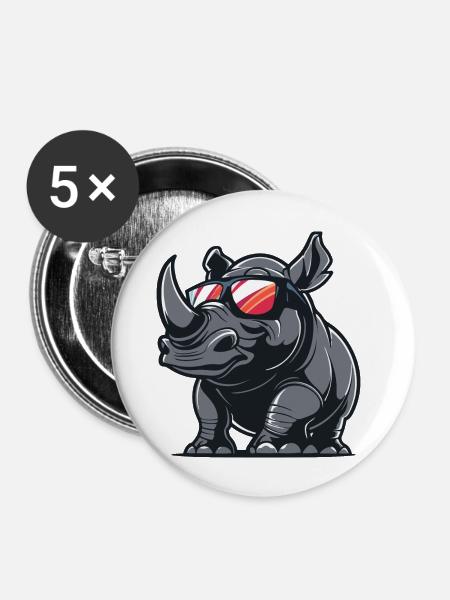 Nashorn Tier - Buttons groß 56 mm (5er Pack) - Weiß