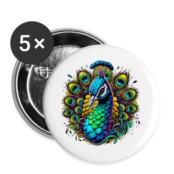 Peacock - Buttons large 2.2''/56 mm (5-pack) - white - Front