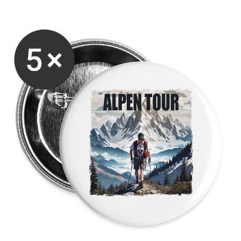 Alpen Tour - Buttons groß 56 mm (5er Pack) - Weiß - Vorne