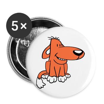 Chien Assis Mignon Drôle Heureux Comique Animal de compagnie - Lot de 5 grands badges (56 mm) - blanc - Devant
