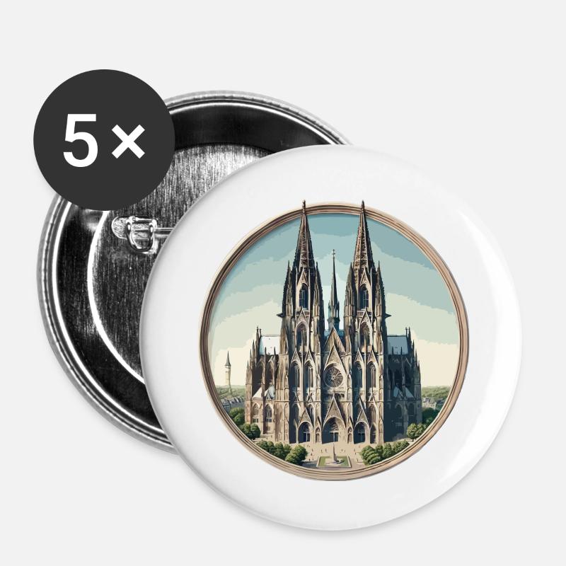 Kölner Dom - Buttons groß 56 mm (5er Pack) - Weiß