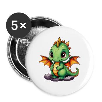 Baby Drache - Buttons groß 56 mm (5er Pack) - Weiß - Vorne