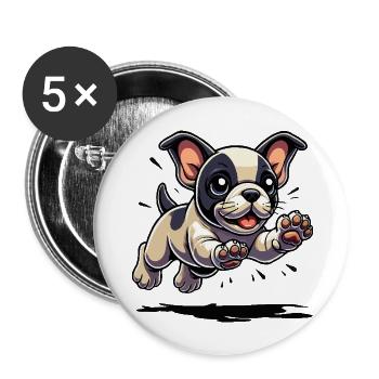 Französische Bulldogge Welpe springt - Buttons groß 56 mm (5er Pack) - Weiß - Vorne