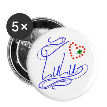Lulu avec cœur et trèfle - Lot de 5 grands badges (56 mm) - blanc - Devant