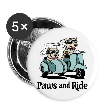 Pattes et balade - Lot de 5 grands badges (56 mm) - blanc - Devant