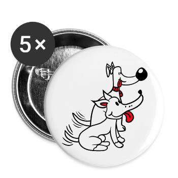 2 chiens équipe deux amis queue wiggle équipage - Lot de 5 grands badges (56 mm) - blanc - Devant