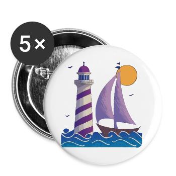 Phare avec bateau - Lot de 5 grands badges (56 mm) - blanc - Devant