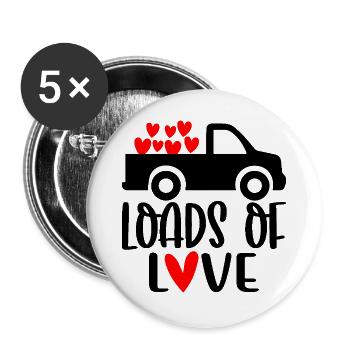 Loads Of Love Valentinstag Herzen - Buttons groß 56 mm (5er Pack) - Weiß - Vorne
