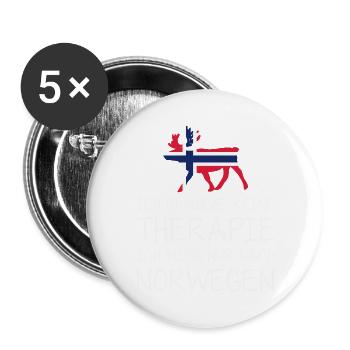 Ich brauche keine Therapie muss nur nach Norwegen - Buttons groß 56 mm (5er Pack) - Weiß - Vorne