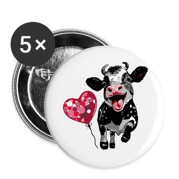 Calf with Heart Balloon - Funny Cow Design - Buttons large 2.2''/56 mm (5-pack) - white - Front