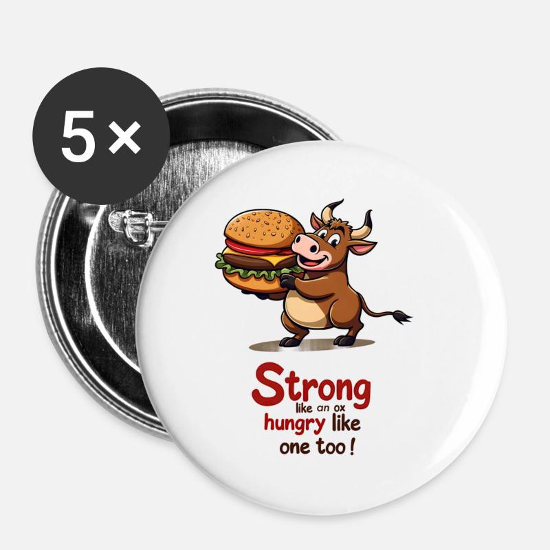 Strong Like an Ox Burger - Buttons large 2.2''/56 mm (5-pack) - white