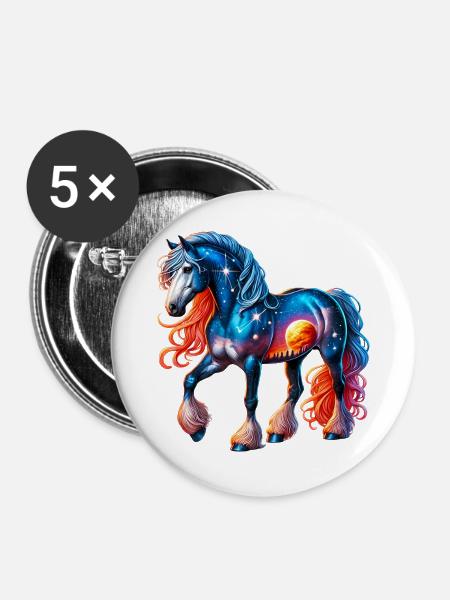 Pferd - Buttons groß 56 mm (5er Pack) - Weiß