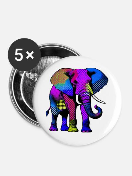 Elefant - Buttons groß 56 mm (5er Pack) - Weiß