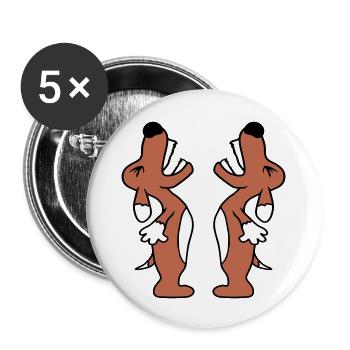 2 Hunde bellen Böse Heulen Brüllen nach oben Team - Buttons groß 56 mm (5er Pack) - Weiß - Vorne