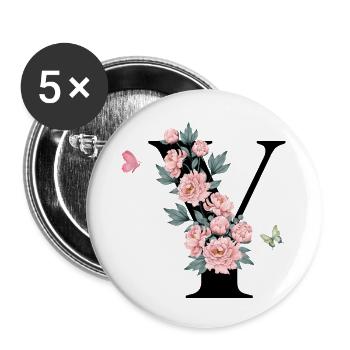 Letter and pink flowers - Buttons large 2.2''/56 mm (5-pack) - white - Front