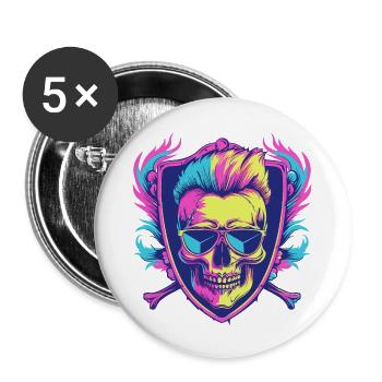 Punker Skelett Party - Buttons groß 56 mm (5er Pack) - Weiß - Vorne