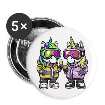 Einhorn Team Ski - Buttons groß 56 mm (5er Pack) - Weiß - Vorne