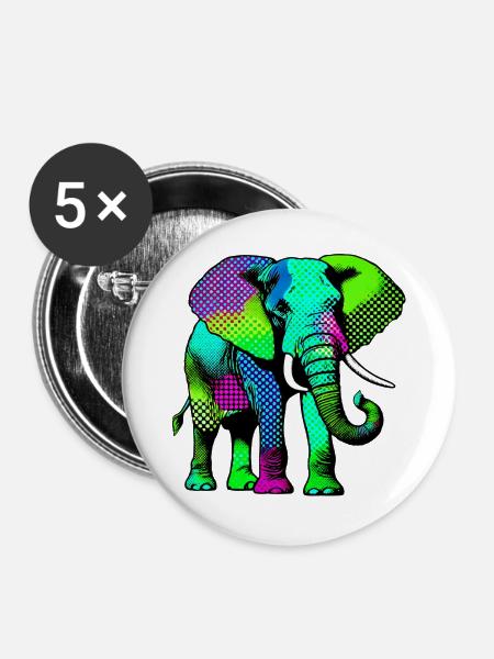 Elefant - Buttons groß 56 mm (5er Pack) - Weiß