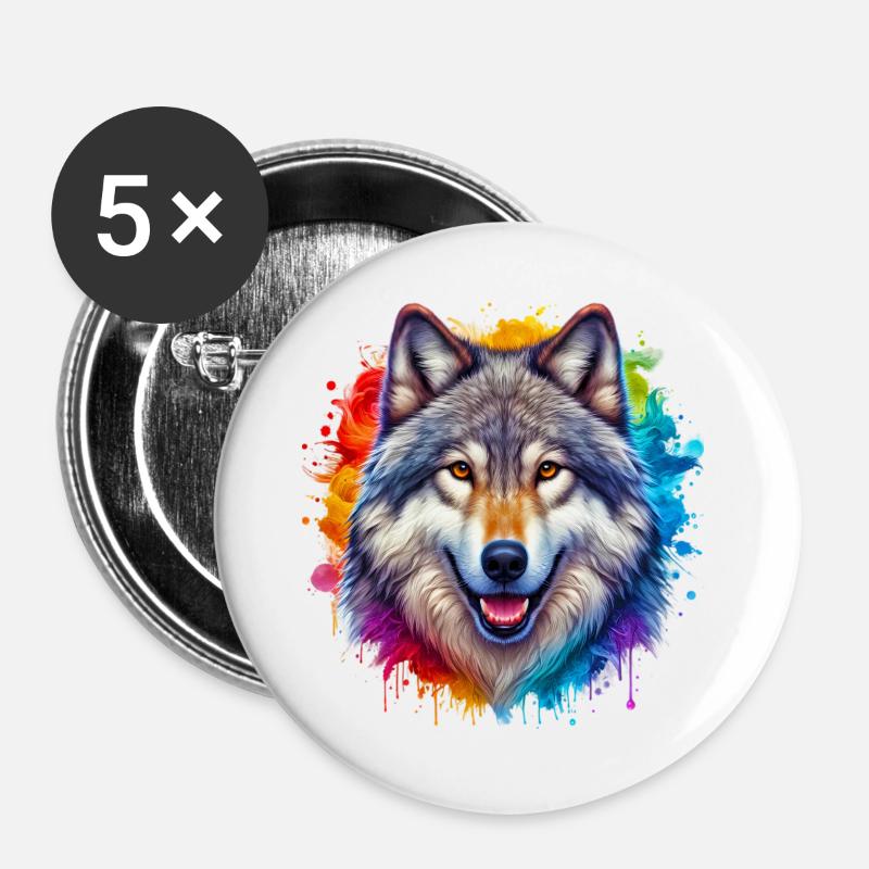 Wolf - Buttons groß 56 mm (5er Pack) - Weiß