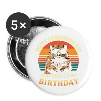 Happy Groundhog Day Cool Groundhog with Sunglasses - Lot de 5 grands badges (56 mm) - blanc - Devant