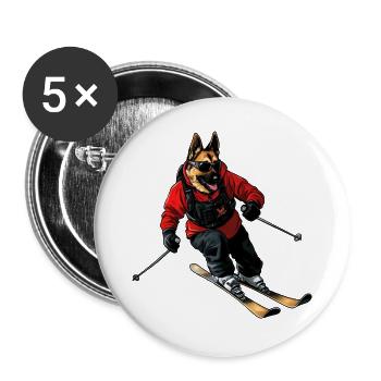 Skieur Berger Chien - Lot de 5 grands badges (56 mm) - blanc - Devant
