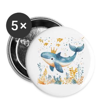 Whale Cute Cute Baby Kids Animal Blue Whale Watercolor - Buttons large 2.2''/56 mm (5-pack) - white - Front