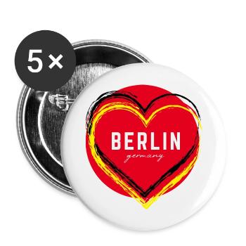 Berlin Deutschland Fan Flagge Design T Shirt - Buttons groß 56 mm (5er Pack) - Weiß - Vorne