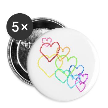 bunte Herzen Valentinstag - Buttons groß 56 mm (5er Pack) - Weiß - Vorne