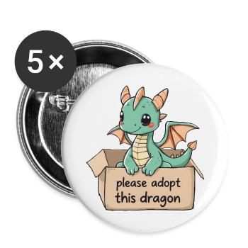 Un dragon mignon veut être pris - Lot de 5 grands badges (56 mm) - blanc - Devant