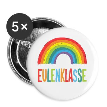 Eulenklasse - Klassen T-Shirt bunter Regenbogen - Buttons groß 56 mm (5er Pack) - Weiß - Vorne